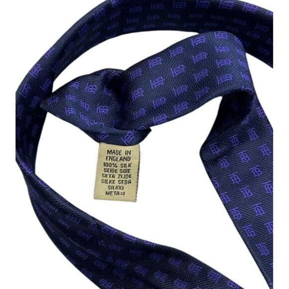 NWOT BURBERRY Men's 100% Silk Necktie LUXURY Navy Purple Monogram Logo W:2.7" - Picture 4 of 5